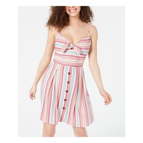 TEEZE ME Dresses & Skirts - TEEZE ME Womens Ivory Spaghetti Strap Above The Knee Shift Dress 1\2